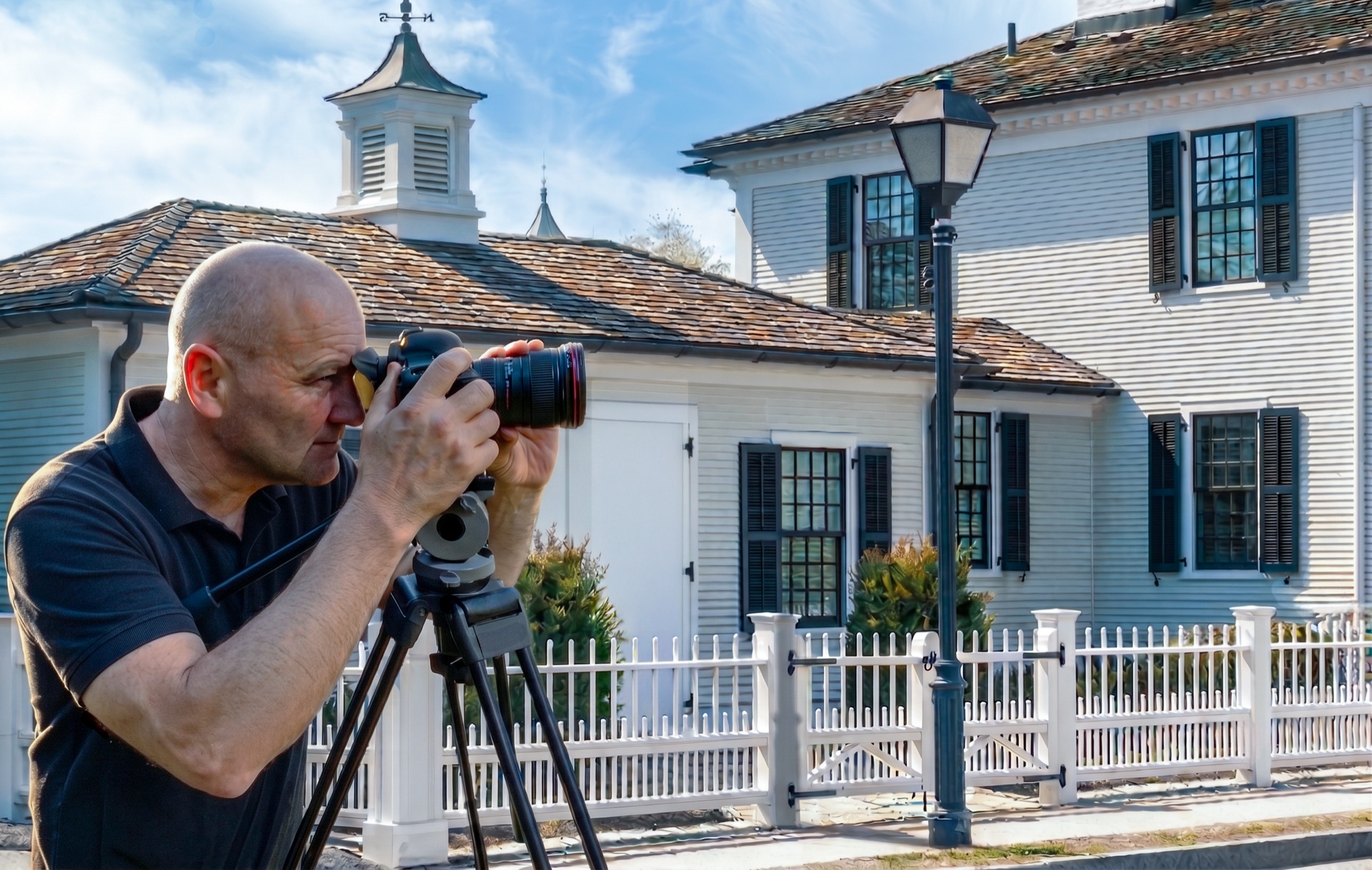 Paul Robinson photographing a home in Essex, CT